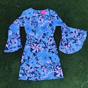 Lilly Pulitzer Bell Sleeve Dress Floral Blue‎ Pink Navy Zipper Women's